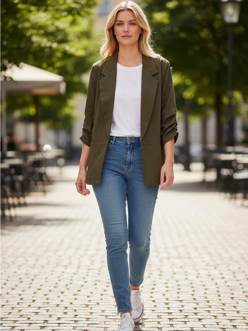 Dear Scarlett Olive Casual Open-Front Blazer
